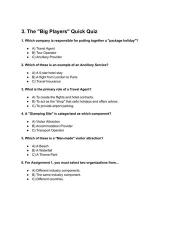 BTEC International L2 Travel & Tourism Unit 2 A1 L2 | Teaching Resources