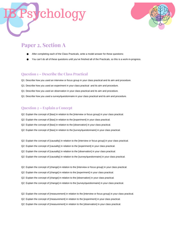 IB Psychology (2027) Paper 2 Exam Questions (Class practical)