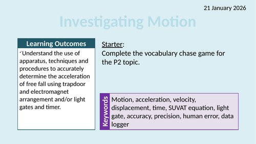 OCR AAQ in Applied Science- P2.1.6 Investigating Motion (Practical 6)