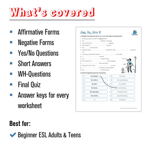 Verb to Be for Adult ESL Beginners | 30 Grammar Exercises | Teaching ...