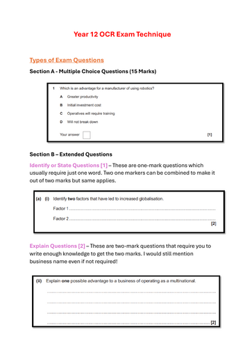 OCR Business Studies Exam Technique (Business (9-1) - J204) | Teaching ...