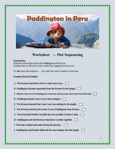 Paddington in Peru — Movie Comprehension Pack (Worksheets + Answer Keys ...