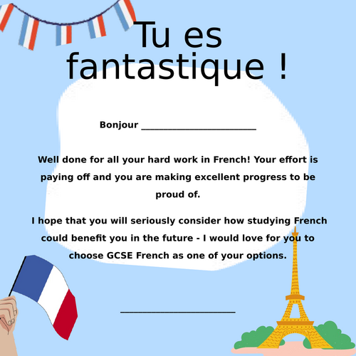 French praise postcard - GCSE options