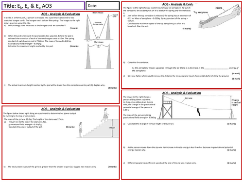 GCSE AQA Physics Topic 1 Energy; Full Scheme of Work | Teaching Resources