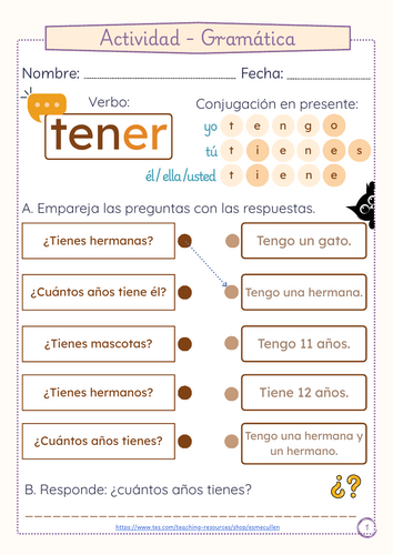 TENER Presente - Ficha de trabajo - Year 7 | Teaching Resources