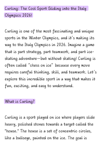 Explore Curling: Kids’ Nonfiction Text & Worksheets for Winter Olympics ...