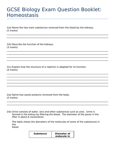 AQA GCSE Revision booklet - Homeostasis (Biology only content ...