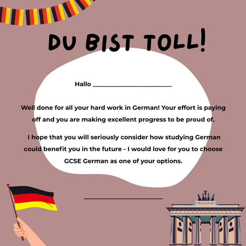 German praise postcard - GCSE options