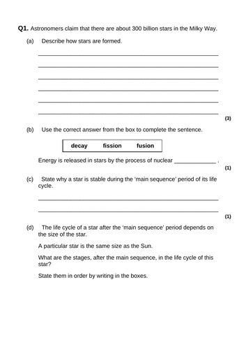 GCSE Physics Space – Life Cycle of Stars Lesson with Worksheet ...
