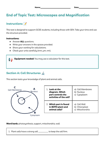 GCSE Biology Microscopes & Magnification | SEN-Friendly Calculations ...