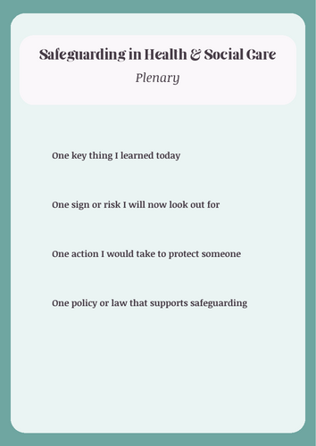 Health & Social Care Safeguarding Lesson Pack – Level 2 & 3 ...