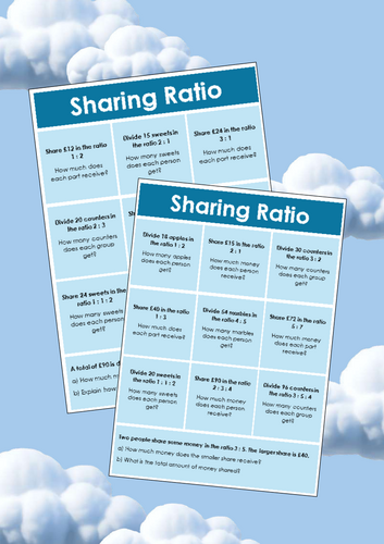 Ratio sharing/dividing worksheets