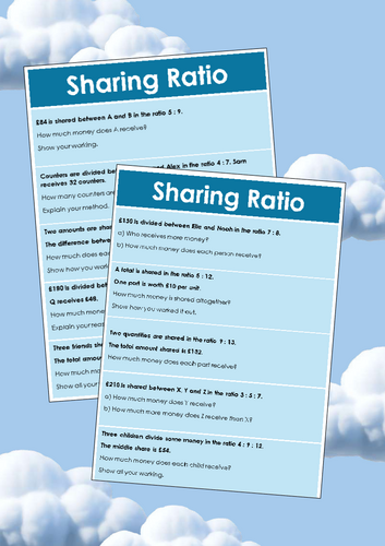 Ratio sharing/dividing - SATS style questions