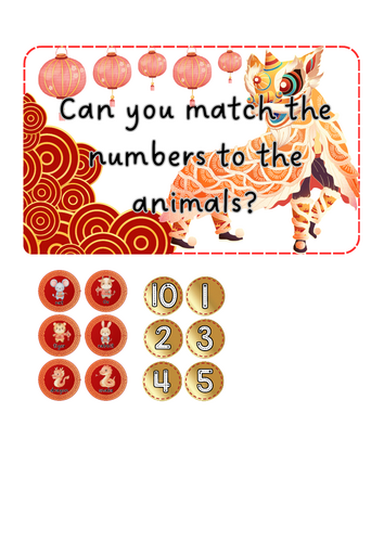Lunar New Years - Match numbers to animals