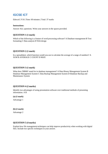 IGCSE ICT Exam-Style Assessments with Mark Schemes and Object – Ideal ...