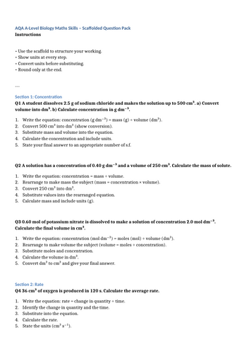 A Level Biology Maths Equations Key Skills & Question Revision Pack ...