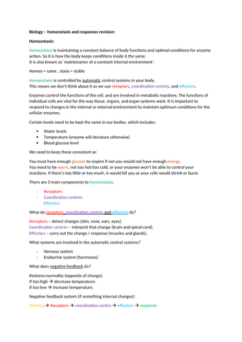 AQA Combined GCSE biology unit 5 notes - homeostasis and response ...