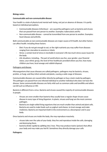 AQA Combined GCSE biology paper 1 notes (units 1-4) | Teaching Resources