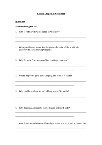 The Hunger Games - Katniss Chapter 1 Worksheet