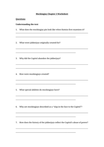 The Hunger Games - Mockingjay Chapter 3 Worksheet