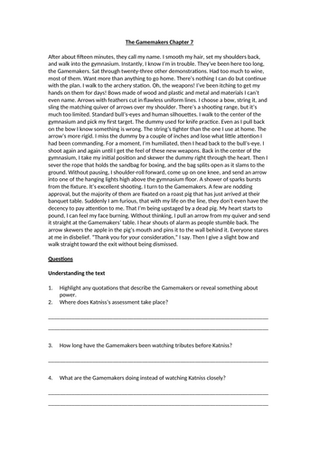 The Hunger Games - The Gamemakers Chapter 7 Worksheet