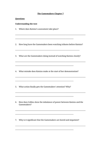 The Hunger Games - The Gamemakers Chapter 7 Worksheet