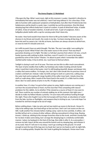 The Hunger Games - The Arena Chapter 11 Worksheet