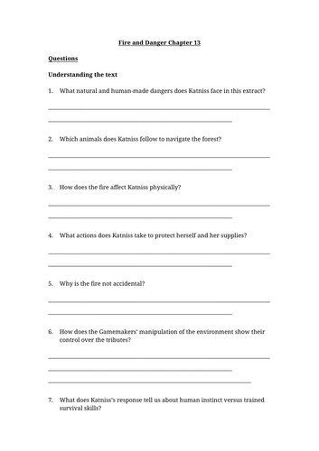 The Hunger Games - Fire and Danger Chapter 13 Worksheet