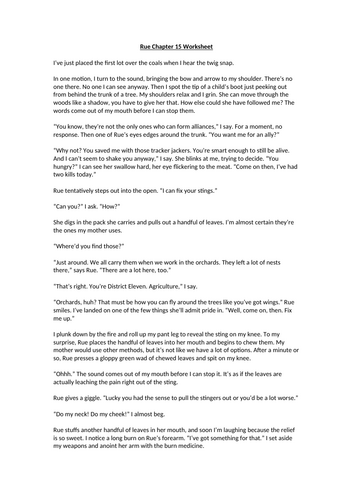 The Hunger Games - Rue Chapter 15 Worksheet
