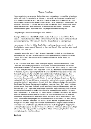 The Hunger Games - Violence Chapter 25 Worksheet