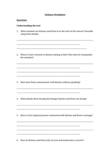 The Hunger Games - Violence Chapter 25 Worksheet