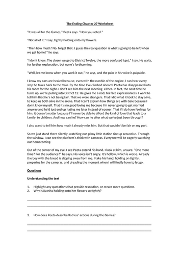 The Hunger Games - The Ending Chapter 27 Worksheet