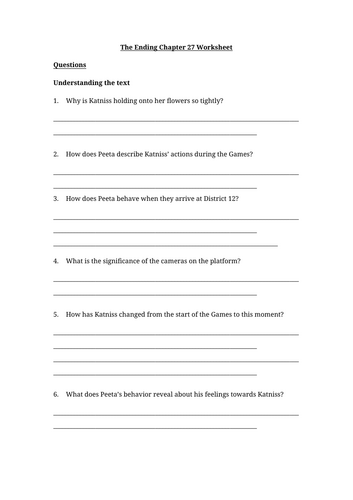 The Hunger Games - The Ending Chapter 27 Worksheet