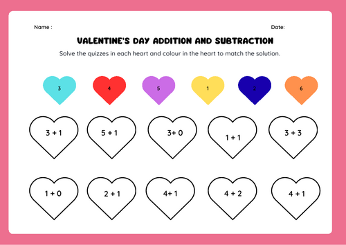 Valentine’s Addition & Subtraction (1–20)