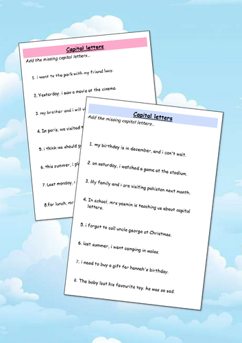 Adding Capital Letters - Two Simple Sentences | Teaching Resources