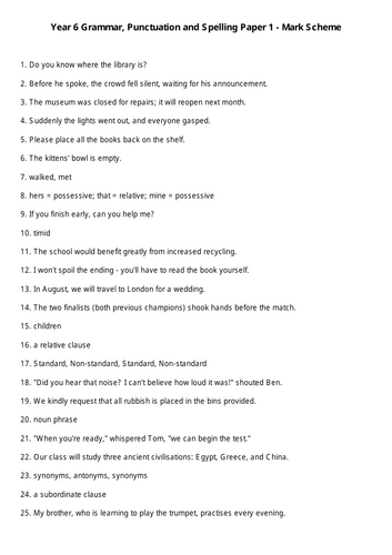 Year 6 SATs style Grammar, punctuation and spelling tests | Teaching ...