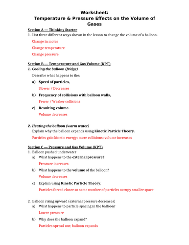 EFFECT OF TEMPERATURE AND PRESSURE ON VOLUMES OF GASES | Teaching Resources