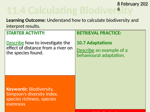OCR Biology A- 11.4 Calculating Biodiversity
