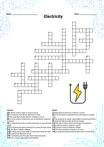 KS3 Physics Electricity Crossword – Circuits and Electrical Keywords ...