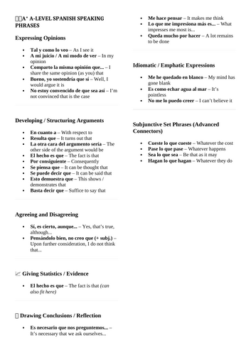 A* A-Level Spanish Speaking phrases (AQA)