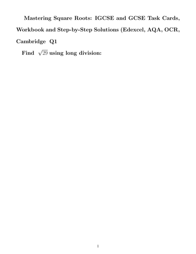 “Mastering Square Roots: IGCSE & GCSE Task Cards, Workbook & Step-by-Step Solutions (Edexcel, AQA, O