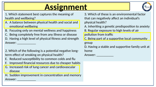 AAQ Level 3 BTEC Health and Social Care Unit 5 | Teaching Resources