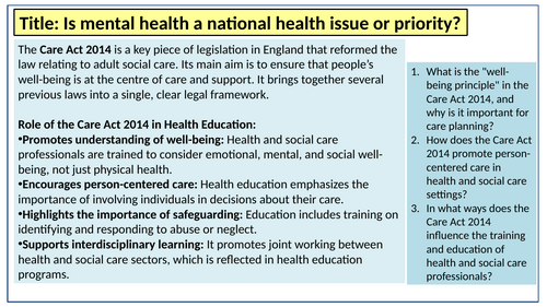 AAQ Level 3 BTEC Health and Social Care Unit 5 | Teaching Resources