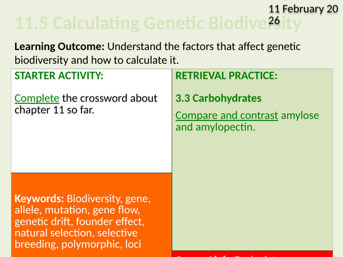 OCR Biology A- 11.5 Calculating Genetic Biodiversity