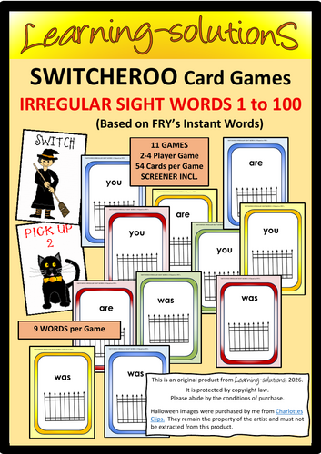 SIGHT WORDS GAME - Switcheroo - 99 Irregular Words based on FRY'S ...