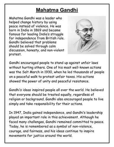 Mahatma Gandhi Reading Comprehension for KS2 or Gr 3 - 5 | Guided ...