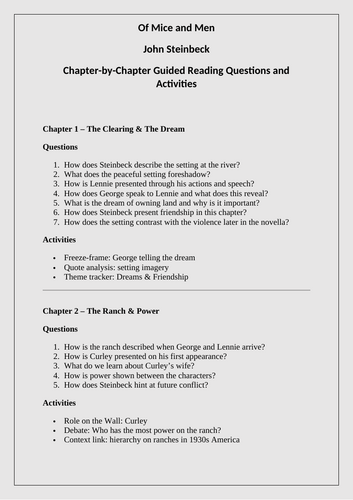 Of Mice and Men – English Literature Teaching Pack (Chapter-by-Chapter ...