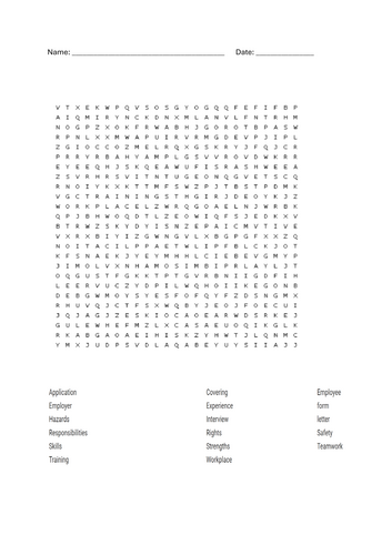 JOB KEYWORDS WORDSEARCH