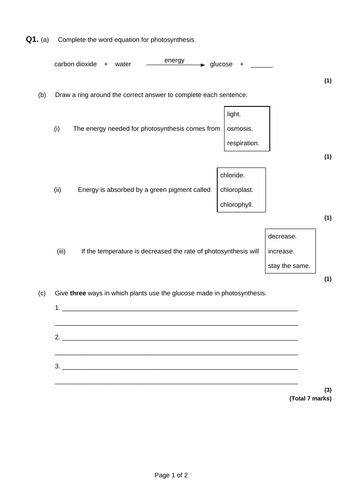 GCSE AQA Science B8 Photosynthesis Powerpoints, exam questions and ...