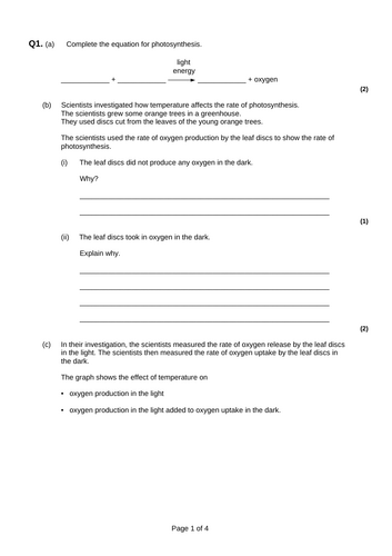 GCSE AQA Science B8 Photosynthesis Powerpoints, exam questions and ...